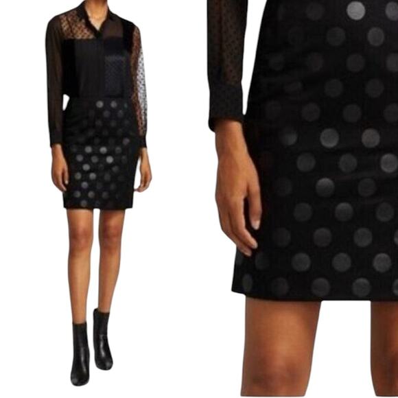 NWOT Akris Punto Lacquered Polka Dot Mini Black Skirt - Sz 12 - Picture 1 of 10